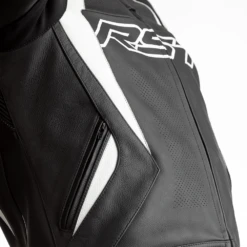 RST TracTech Evo 4 Leather Jacket White CE Approved -Trail Blazers Gear 102357 rst tractech evo 4 leather jacket black white detail chest 1 3