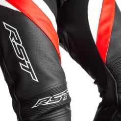RST TracTech Evo 4 Leather Jean Fluo Red - CE Approved -Trail Blazers Gear 102358 rst tractech evo 4 leather jean black red detail legs 5 1